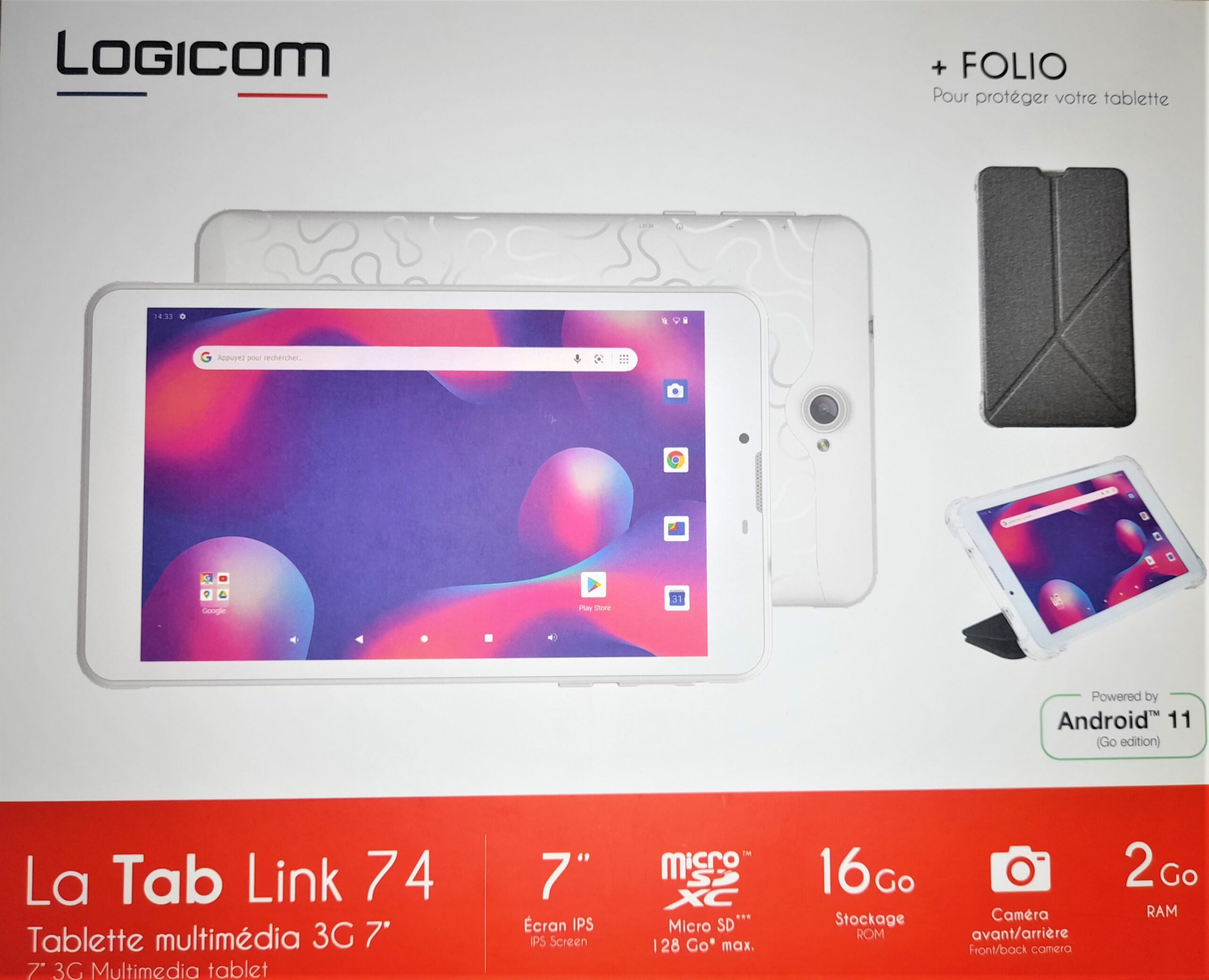 Tablette Logicom Tab Link 74 2go 16go + flip cover - Elbootic